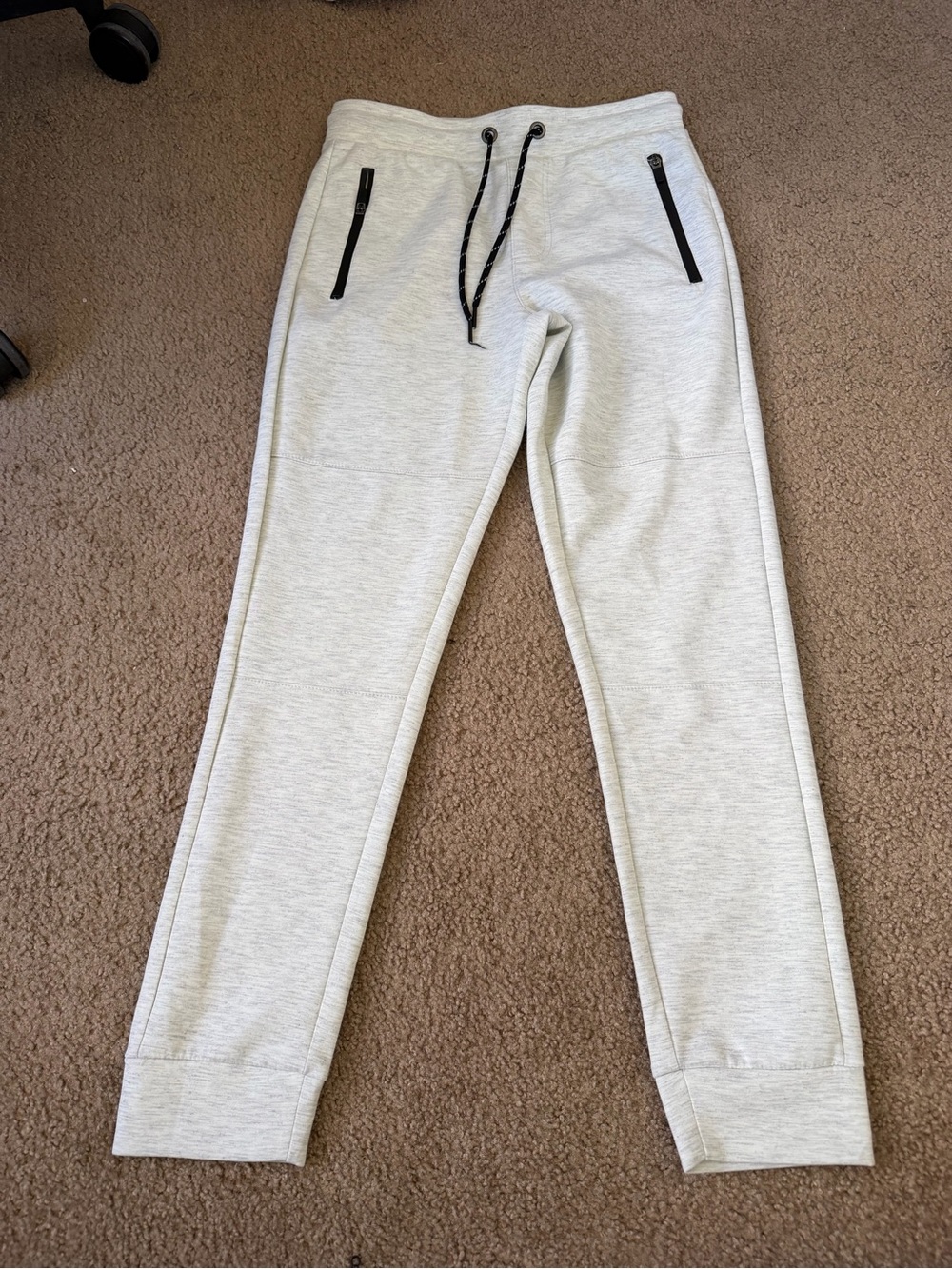 Aeropostale Light Gray Slim Fit Jogger Sweatpants with Black Zip Accents